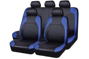 AVLIK Car Seat Covers for Peugeot 107 108 206 207 CC 208 307 308 406 407, Automotive Front Rear Seat Cover PU Leather Protectors Headrest Interior Accessories,Blue- Full Set