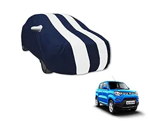 Auto Hub Double Stripes Navy White Mirror Pocket Car Body Cover Compatible with Maruti Suzuki S-Presso (Model : 2019-2021) Navy White