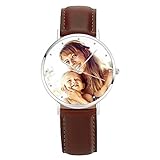 Soufeel Personalisierte Foto Armbanduhr für Damen Herren Analog Braun lederarmband Klassisch Zifferblat Wasserdicht