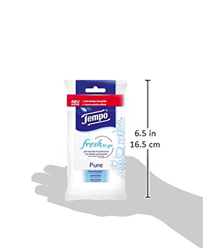 Tempo Feuchttücher fresh to go Pure, erfrischende Reinigungstücher für unterwegs mit frischem Duft, 5 x 10 Tücher (50 Tücher) - 3