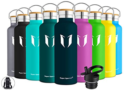 Super Sparrow Doppia Parete in Acciaio Inox coibentato Bottiglia di Acqua - 750ml - Isolante della Borraccia - Perfetto Thermos - Privo di BPA, BPS, ftalati (Jade)