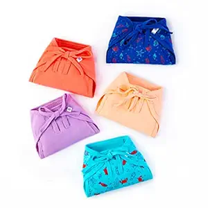BASIC Cotton Padded Nappy | 100% Pure Cotton | Breathable & Super Soft Nappies/ langots | AZO FREE dyes & safe on skin | 2 in 1 size Nappy for babies| 0-9 months | Sea Saga - Pack of 5, Large