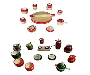 Shop4dreams Organic Herbal Vegetable Co-loured Used 100% Safe for Kids Wooden Kitchen Set for Girls Kids Toys for Kids - 24 Miniature Kitchen Pieces for Role Play Kids