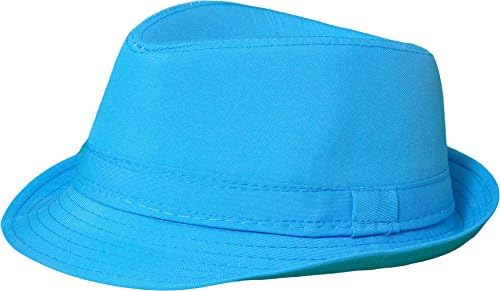 Panama Fedora Trilby Gangster straw sunhat with fabric strap, street style -  blue - 