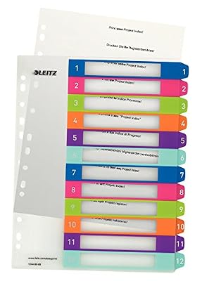Leitz Intercalaires, Onglets 1-12, A4, Personnalisable et Imprimable, Plastique Résistant, Extra-Large, Blanc/Multicolore, WOW, 12440000
