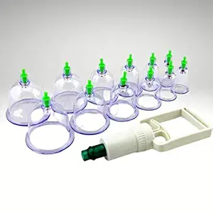 ZUBANATION vacuum cupping device vacuum pull cylinders cupping kit body suction health massage therapy Suction Plastic Cups Body Cupping Set with Cupping Massage Suction Pump - set of 12