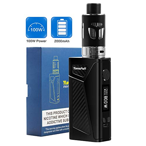 Cigarrillo electrónico Vaping Kit 100W, YumaPuff E Cigarette Starter Kit, 0.5ohm Coil 2.0ml Tanque Atomizador 2000mAh Batería Flujo de Aire Ajustable, No E Líquido, Sin Nicotina (Black)
