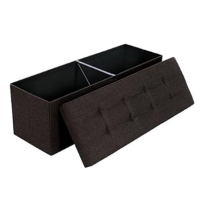 Songmics 120 L grand Pouf Coffre de Rangement Sofa Repose-pied Pliable pour 3 personnes tissu en lin brun LSF77Q