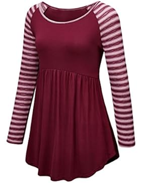 Aidonger Damen Langarmshirt Streifen Lose fallende Form Viskose Shirt