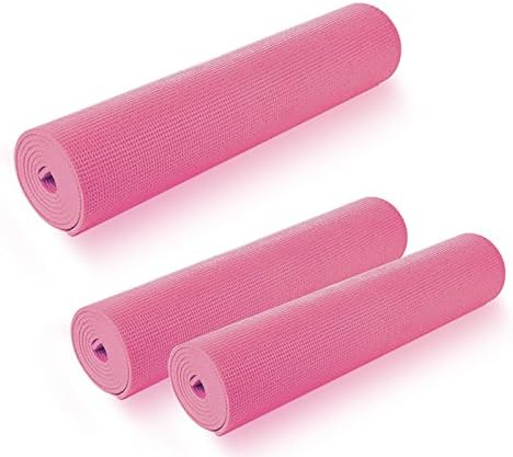 3mm Yoga Mat PVC Thick Exercise Fitness Physio Pilates Gym Mats Non Slip Carrier (3mm, Pink)