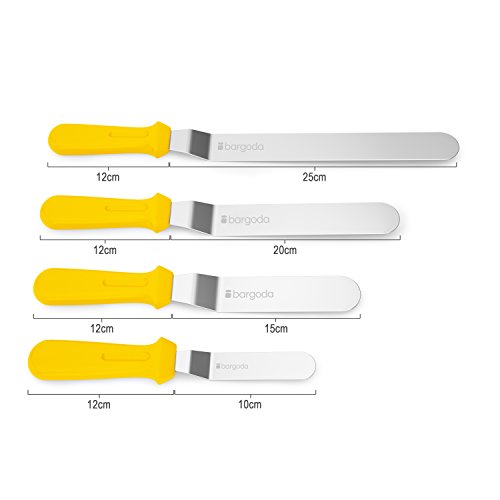 bargoda® Winkelpaletten premium (4er Set) – S/M/L/XL – hochwertige Verarbeitung – Streichpalette/Glasurpalette zum Kuchen & Torten bestreichen (Gelb) - 3