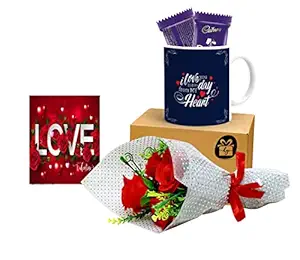 Kesri Gifts Love You From My Heart Coffee Mug and Flower Bouquet With Greeting Card and 2 Chocolate - Valentine Day Gift For Girlfriend, Boyfriend , Husband,Wife(CVD22-232)