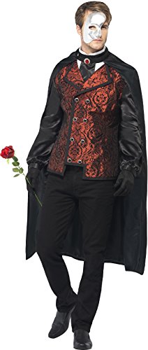 Smiffys, Herren Dark Opera Kostüm, Umhang, Mock Hemd, Maske, Handschuhe und Kunstrose, Größe: L, 24574