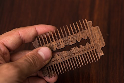 Bartkamm für Unterwegs, Modell Beard Society Razor aus Echtholz, Nussholz, sehr stabil, elegant, edel, Herrenbart, Schnurrbart, Taschenkamm“ - 3