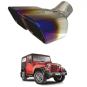 Oshotto Stainless Steel SS-017 Dual Pipe Car Exhaust Muffler Silencer Cover Compatible with Mahindra Thar (Multicolor)