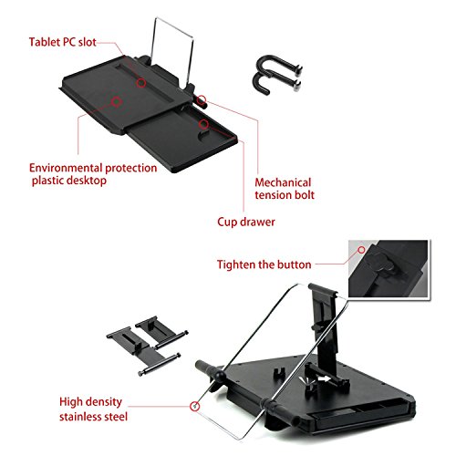 Auto-Laptop-Schreibtisch, Multi-funktionale Portable faltbare Auto-Tablett, Lenkrad Schreibtisch & Autositz zurück Laptop-Tisch, Ernährung & Entertainment Cup Holder-Convenience (#1(340*300*40mm)) - 5