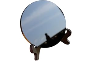 ‎DOITOOL DOITOOL Schwarzer Obsidian Spiegel 12X12Cm Mit Holzständer Runder Wahrsagespiegel Für Meditation Feng Shui Und Wohnkultur Dekoration