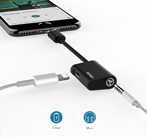 Lightning adapter,Aioffer Lightning to 3.5mm Aux Headphone Jack Audio &amp; Charge Cable Adapter for iPhone X,iPhone 8/8Plus, iPhone 7/7Plus(Support iOS 10.3 and later) (Black)
