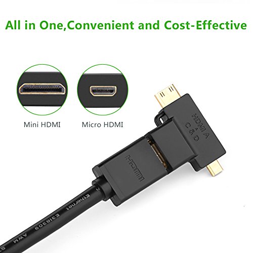 UGREEN 2m HDMI Kabel inkl. HDMI Adapter, HDMI Buchse zu mini HDMI Stecker mit HDMI auf Micro HDMI Adapter Vergoldet Kontakte, Ethernet, 3D, 4K für Full HD - 8