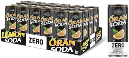 Oransoda Zero | Bevanda Gassata all'Arancia Senza Zuccheri, 24 Lattine da 33 cl, Originale Aranciata Italiana con Succo di Arance Siciliane, Senza Coloranti