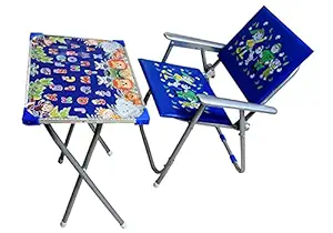 RUDRA CREATION-Best for Kids, ABCD Pattern Printed Adjustable Foldable Study Table and Chair Set, for Kids Boy and Girl (Age Recomendation 2 to 6 Year Old , Color Blue)