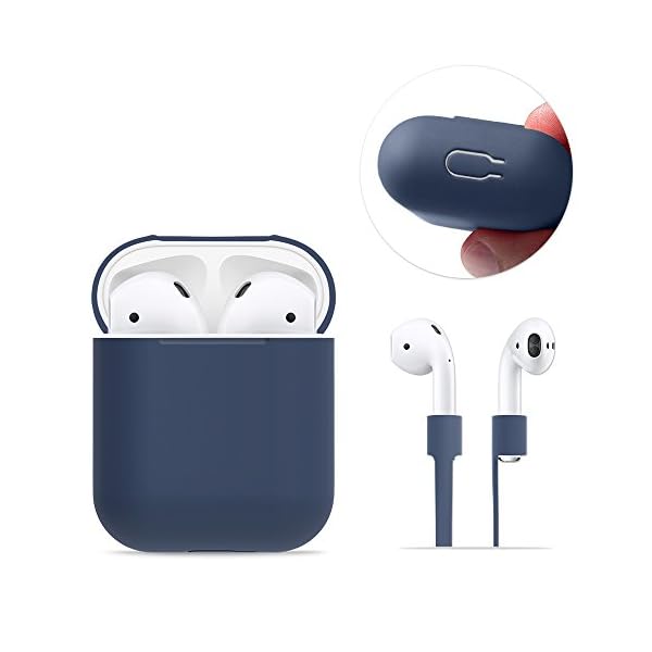 Funda de piel de silicona FRTMA con correa deportiva para Apple AirPods, azul