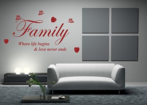 FAMILY where life begins and love never ends quote wall art sticker decal words (LARGE, BLACK)