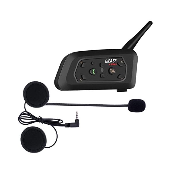 Ejeas V6 Pro Auriculares Intercomunicador Moto Bluetooth para Motocicletas, Gama Comunicación Intercom de 1200m, intercomunicador Casco Moto, Impermeabilidad, Intercomunicacion Entre 6 Motociclistas