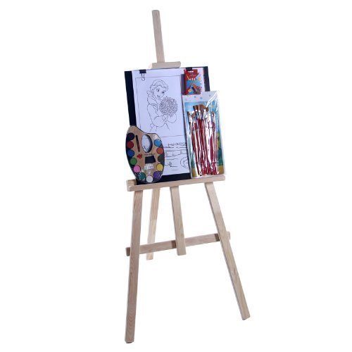 Kinderstaffelei 130cm mit Zubehör Atelierstaffelei Standstaffelei Dreifuss Stand Holzstaffelei