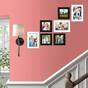 Art Street Zeus Synthetic Wood Wall Photo Frame for Home Decor with Hanging Accessories (5x5, 5x7 inches, Black and White), Set of 7