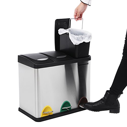 Songmics 24 L (3 x 8 L) Mülleimer Treteimer mit Inneneimer Mülltrennsysteme Abfalleimer LTB24L - 4