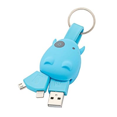 Munkees Porte-clés Hippo Câble de charge USB pour Smartphones, Micro USB, Lightning, 3700, bleu
