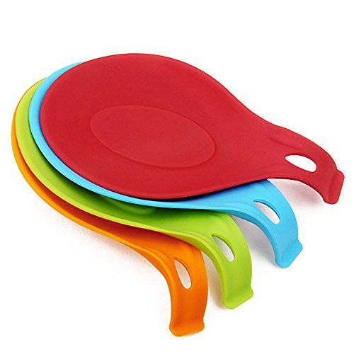 Annstory Silikon Löffel Rest Set - 4 Stück Küche Jumbo Löffelhalter Set mit hellen bunten, FDA-Zulassung (Rot / Orange / Blau / Grün)