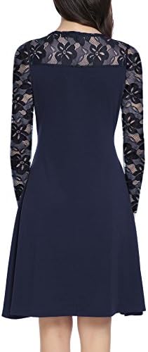 Vessos Women Long Sleeve V Neck Empire Waist Fit and Flare Lace Cocktail Dress