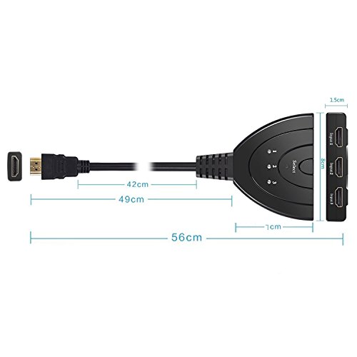 HDMI Switch, 3 Port HDMI Switche mit Pigtail HDMI-Kabel, vergoldete Stecker, 1080p & 3D-Unterstützung, HDMI Switcher Splitter für HDTV, PS3, XBOX ONE, 360, Bluray Player, DVD-Player etc. - 2