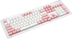 HUO JI E-YOOSO Custom PBT Keycaps, Double-Shot Keycaps, Translucent Layer, Full 104 Keys Set, Compatible for Mx Switch Mechanical Keyboard (White - Pink)