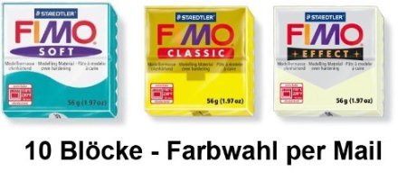 Staedtler Fimo Knete Soft Classic & Effect Modelliermasse 10 Blöcke a 56g [Farbauswahl möglich] ofenhärtend
