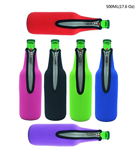 Bier Flasche Dosenkühler, Kammty 6 Stück 500 ml (17,6 oz) Neopren Reißverschluss Bier Kühler Coolies Isoliert Klappbar Bierflaschen Kühler Halter Funny Girly Flasche für Bar, Geburtstag, Outdoor Abendessen, 6 Farben