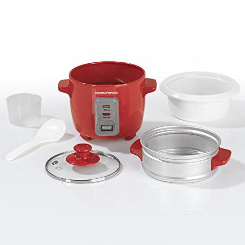 GOURMETmaxx Reiskocher mit Dampfgaraufsatz 400 ml 200 W in Rot - 3