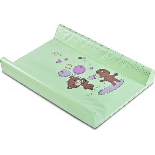 Baby Cot Padded Changing Mat with Hard Base and Measuring Scale - Green Teddy
