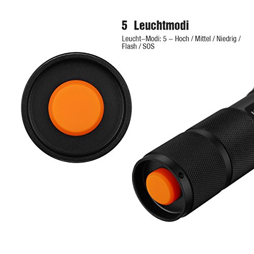 Taschenlampe LED | Apeanut 1000 Lumen wiederaufladbare Zoombar CREE XML2 T6 HandLampe | 5 Leuchtsmodis Einstellbar und Fokus Wasserdicht Fahrradlampe inklusive 18650 Batterieabdeckung | Kinder Radfahren Camping Außen Outdoor Haushalt Büro usw - 3