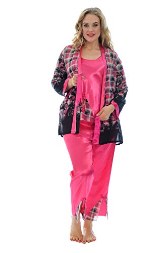 Tartan Floral Print Nightwear Cerise XxXL