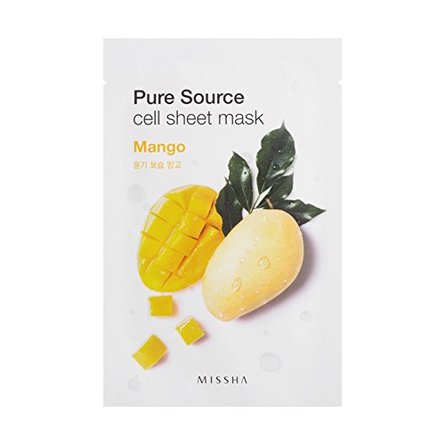 Missha, Pure Source Cell Sheet, maschera per il viso al mango, cosmetico coreano (etichetta in lingua italiana non garantita)