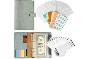 XIMUHO Budget Binder A6, 34Pcs PU Leather Binder with Cash Envelopes, Budget Sheets and Label Stickers, Cash Stuffing Wallet for Budget Planner, Money Saving