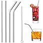 Prexo Reusable BPA-Free Metal, Thick, Long, Dishwasher Safe Stainless Steel Drinking Straws, 8.5 Inches (2 Bent + 2…