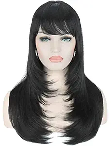 LUSH LOCKS Synthetic Wig for Anime Cosplay Costume Crossdresser 22 Straight Thick Full Wig with Bangs Japanese Kanekalon Heat Resistant Fiber