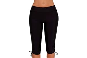 Ecupper Bas de Maillot Short de Bain Femme Long Taille Haute Sport avec Cordon