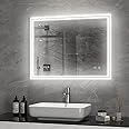 BUNGALOW MERCER Modern Mirror for Wall, Bathroom Vanity Mirror, Wall-Mounted Mirror, Anti-Fog Dimmable Lights Makeup Mirror for Bathroom, Bedroom, Drawing Room, Led Light Mirror (32 x 24 Inch)