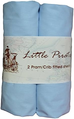 2 x Baby Pram Crib Moses Basket Fitted Sheet 100% Luxury Brushed Percale Cotton Blue 40x90cm