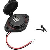 Dual USB Car Socket, 12V-24V Car Dual USB Plug Cable Charger Socket, 3.1A Cigarette Lighter Charger Adapter for Motorcycle, C